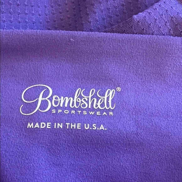 BOMBSHELL Sportswear Perform Purple with White Stripe Leggings size medium - Picture 7 of 8